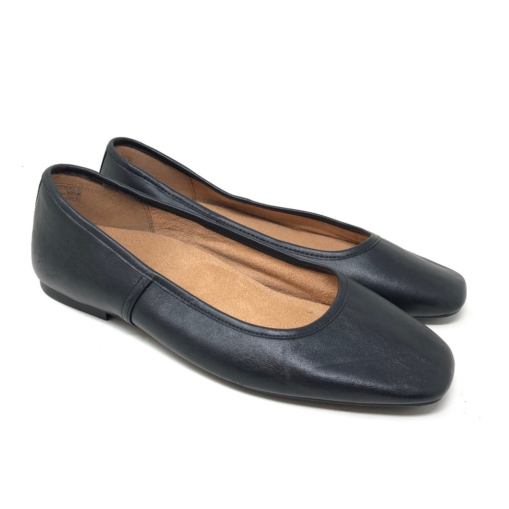 Vionic Womens 11 Orinda Square Toe Ballet Flats Black Leather Orthotic